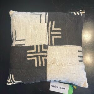 Authentic, handmade, black and cream African Mudcloth pillow.